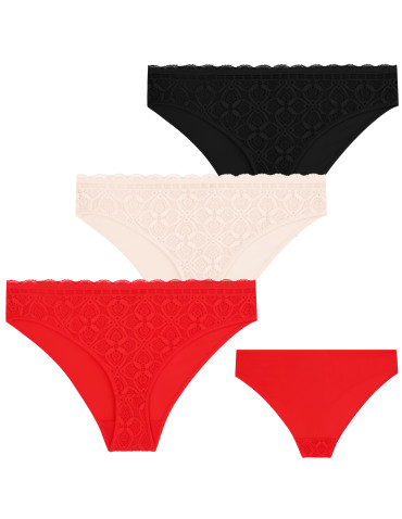 Figi - Damskie majtki figi mini bikini w koronkowe wzory 3-pak WIELOKOLOROWY - produkt 1