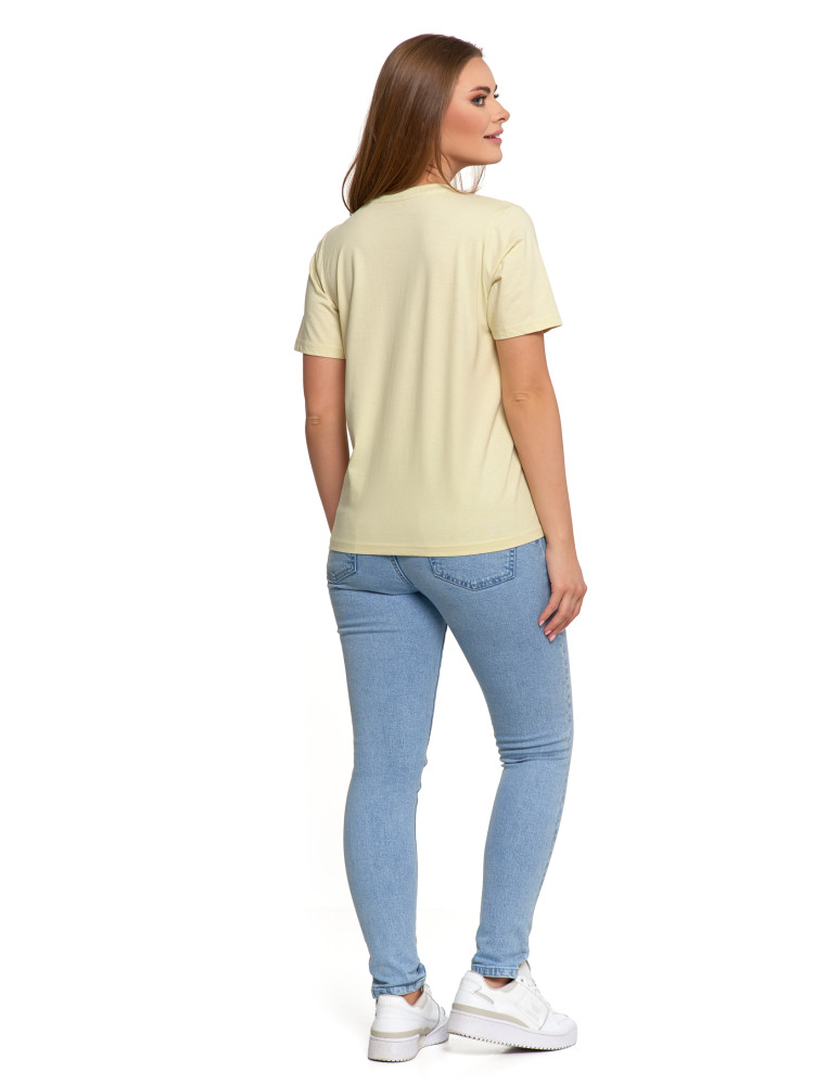 Koszulki i topy - T-shirt damski bawełniany bez szwów bocznych ŻÓŁTY - produkt moraj.pl 6