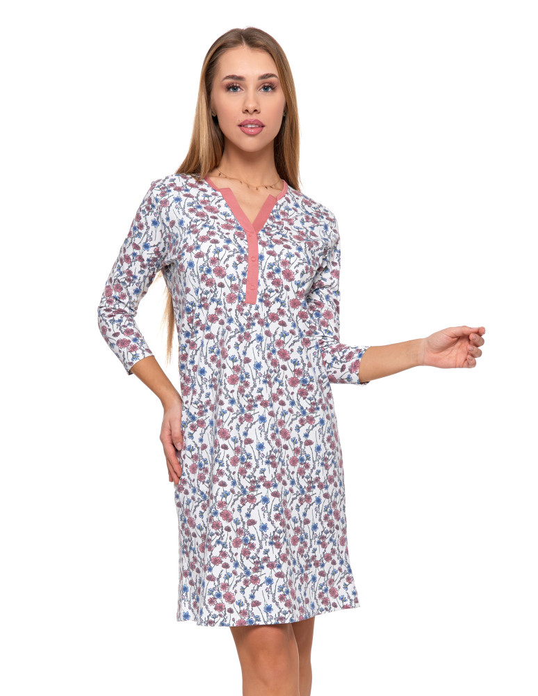 Koszule nocne - Damska koszula nocna bawełniana rozpinana z rękawem 3/4 WZÓR 1 - produkt moraj.pl 1