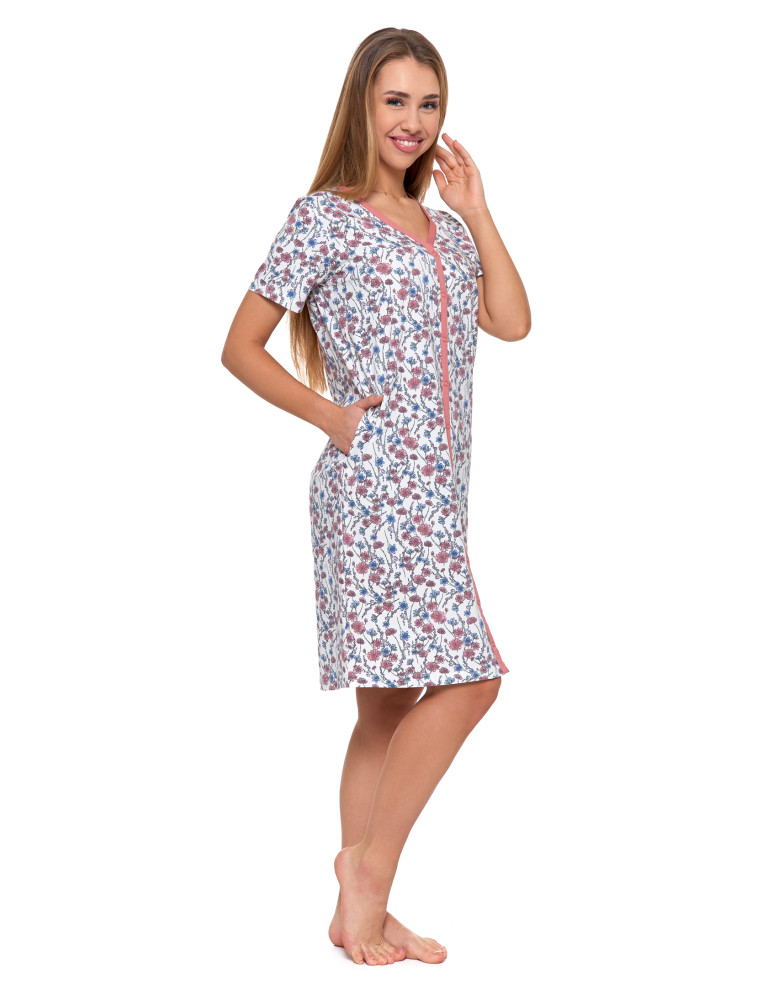Koszule nocne - Damska koszula nocna Plus Size rozpinana z krótkim rękawem WZÓR 1 - produkt moraj.pl 2