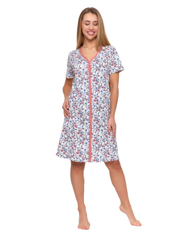 Koszule nocne - Damska koszula nocna Plus Size rozpinana z krótkim rękawem WZÓR 1 - produkt 4