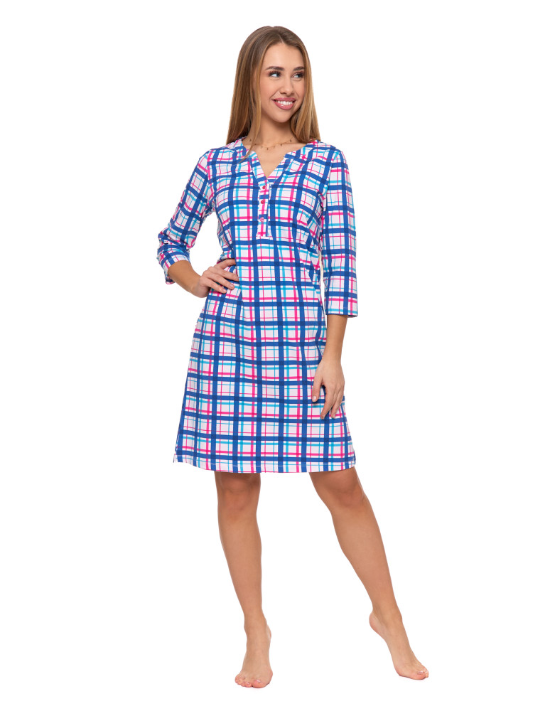 Koszule nocne - Koszula nocna damska rozpinana Plus Size z rękawem 3/4 RÓŻOWY - produkt moraj.pl 1