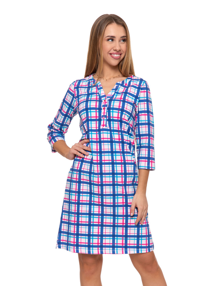Koszule nocne - Koszula nocna damska rozpinana Plus Size z rękawem 3/4 RÓŻOWY - produkt moraj.pl 3
