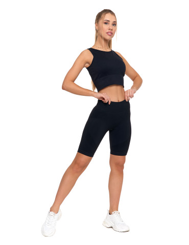 Legginsy - Legginsy bezszwowe damskie kolarki push-up CZARNY - produkt 4
