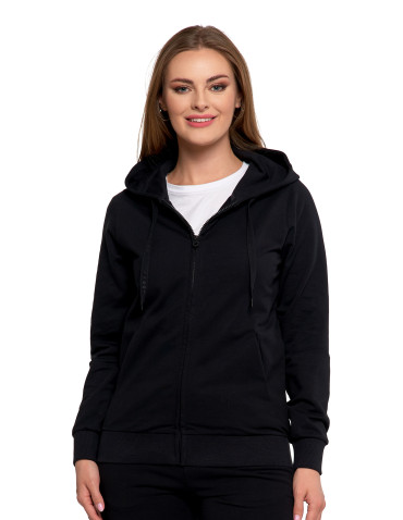 Bluzy - Bluza damska dresowa z kapturem i zamkiem CZARNY - produkt 1