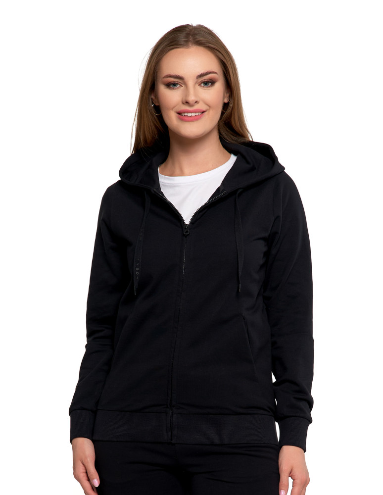 Bluzy - Bluza damska dresowa z kapturem i zamkiem CZARNY - produkt moraj.pl 1