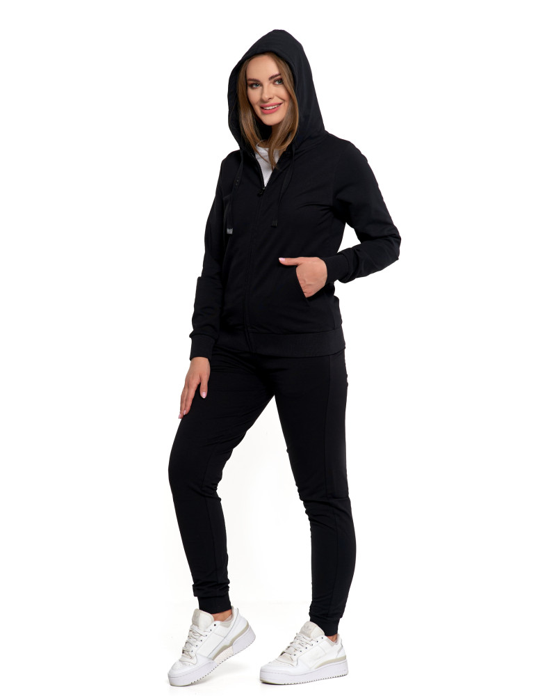 Bluzy - Bluza damska dresowa z kapturem i zamkiem CZARNY - produkt moraj.pl 9