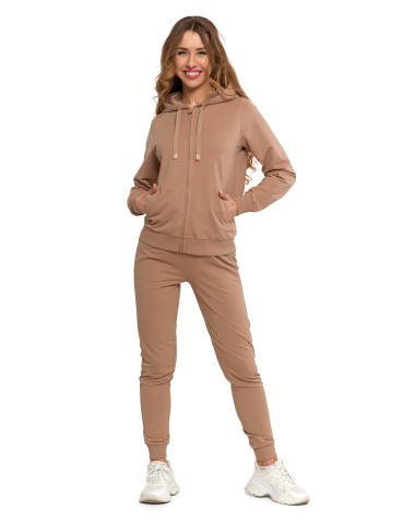 Bluzy - Bluza damska dresowa z kapturem i zamkiem BEŻOWY - produkt 4