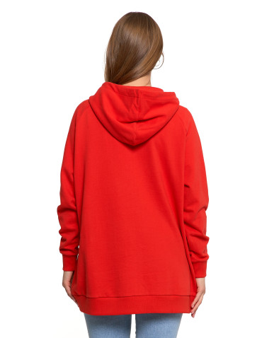Bluzy - Bluza damska dresowa oversize z kapturem CZERWONY - produkt 2