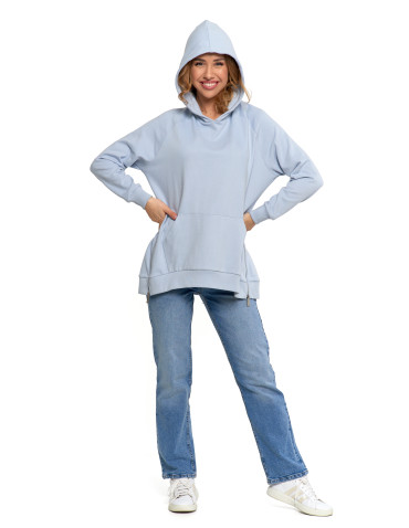 Bluzy - Bluza damska dresowa oversize z kapturem NIEBIESKI - produkt 10