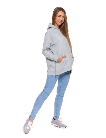 Bluzy - Bluza damska dresowa oversize z kapturem SZARY - produkt 2