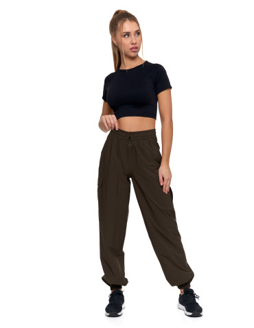 Spodnie - Spodnie damskie bojówki parachute z wysokim stanem KHAKI - produkt 1