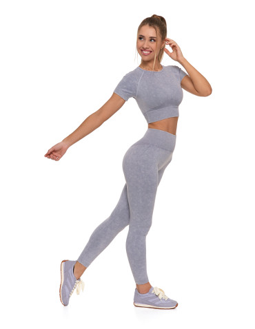Legginsy - Legginsy damskie bezszwowe z wysokim stanem sportowe SZARY - produkt 5