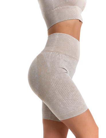 Legginsy - Legginsy kolarki damskie z wysokim stanem i efektem push-up BEŻOWY - produkt 5
