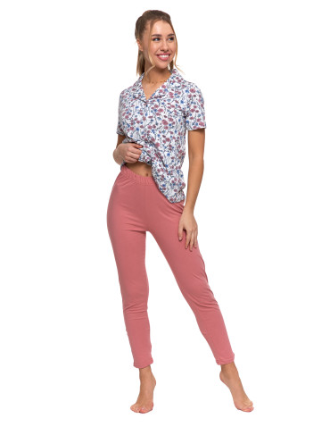 Krótki rękaw - Piżama damska bawełniana rozpinana krótki rękaw Plus Size WZÓR 1 - produkt 4