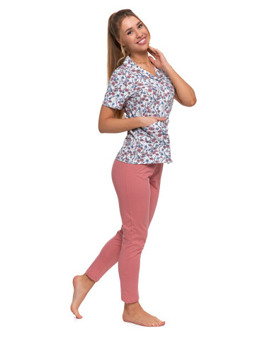 Krótki rękaw - Piżama damska bawełniana rozpinana krótki rękaw Plus Size WZÓR 1 - produkt 5