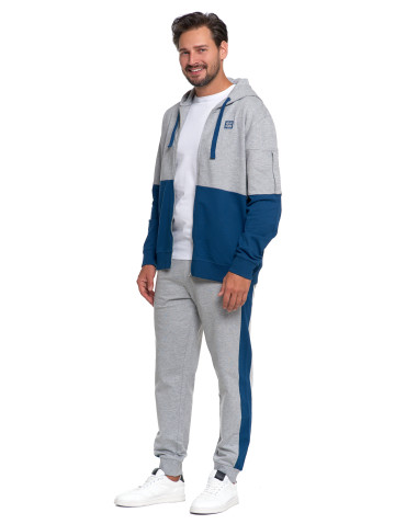 Bluzy - Bluza męska z kapturem i zamkiem dwukolorowa NIEBIESKI - produkt 2