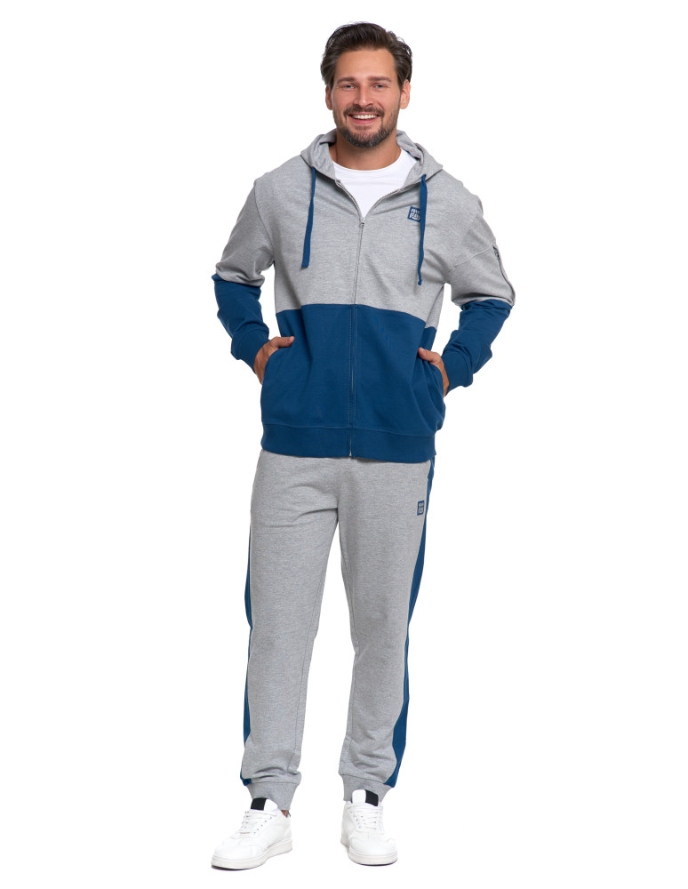 Bluzy - Bluza męska z kapturem i zamkiem dwukolorowa NIEBIESKI - produkt moraj.pl 5