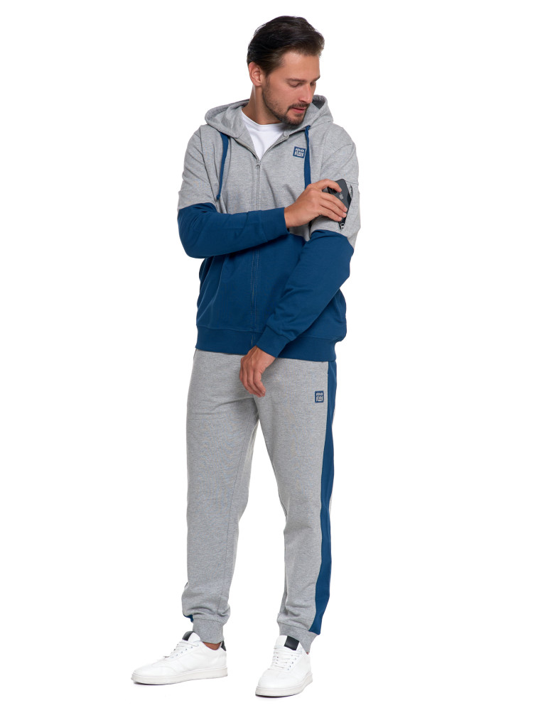 Bluzy - Bluza męska z kapturem i zamkiem dwukolorowa NIEBIESKI - produkt moraj.pl 7
