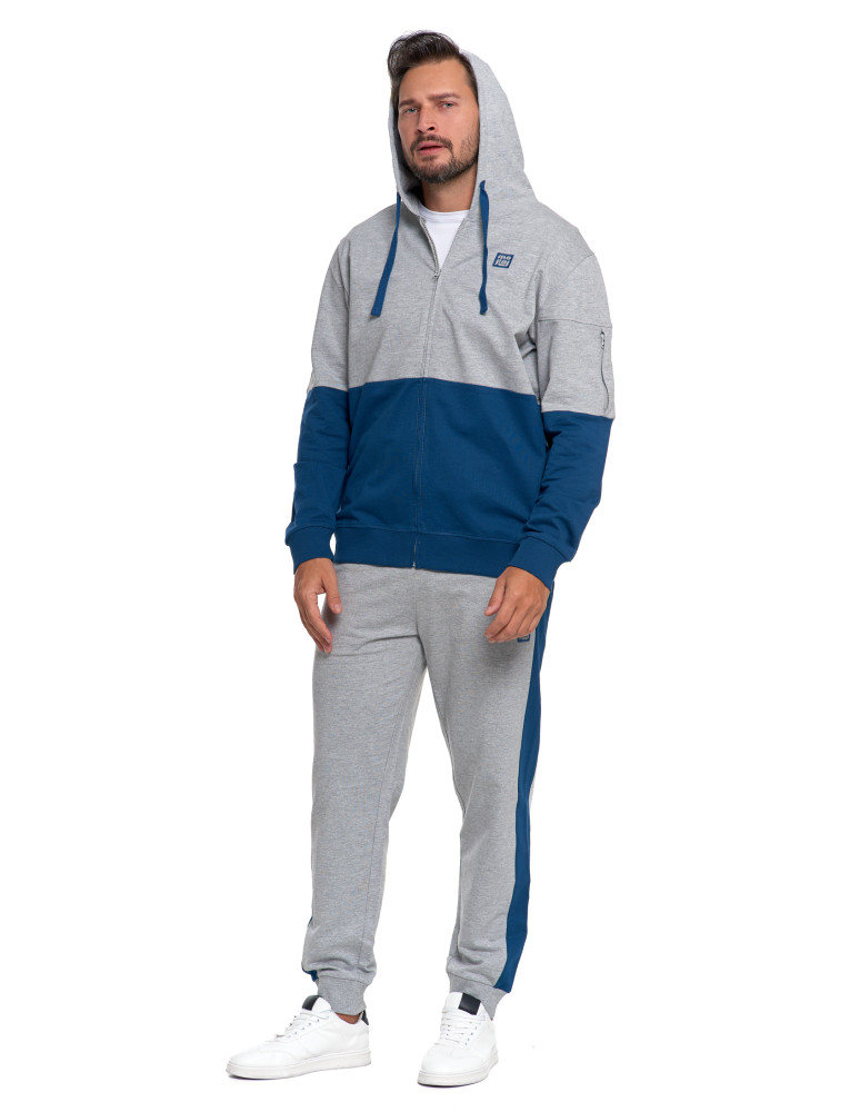 Bluzy - Bluza męska z kapturem i zamkiem dwukolorowa NIEBIESKI - produkt moraj.pl 9