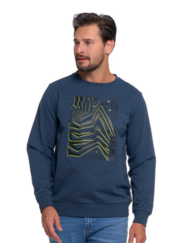 Bluzy - Bluza męska z nadrukiem bez kaptura NIEBIESKI - produkt 1