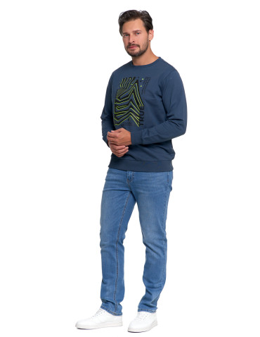 Bluzy - Bluza męska z nadrukiem bez kaptura NIEBIESKI - produkt 3