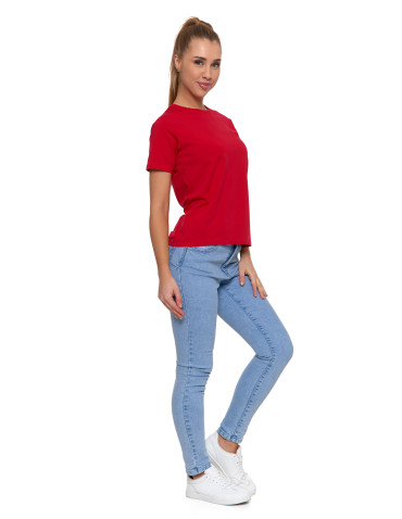 Koszulki i topy - Koszulka damska bawełna Premium T-shirt dekolt okrągły MALINOWY - produkt 3