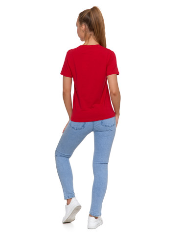 Koszulki i topy - Koszulka damska bawełna Premium T-shirt dekolt okrągły MALINOWY - produkt 4