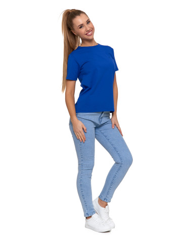Koszulki i topy - Koszulka damska bawełna Premium T-shirt dekolt okrągły NIEBIESKI - produkt 2