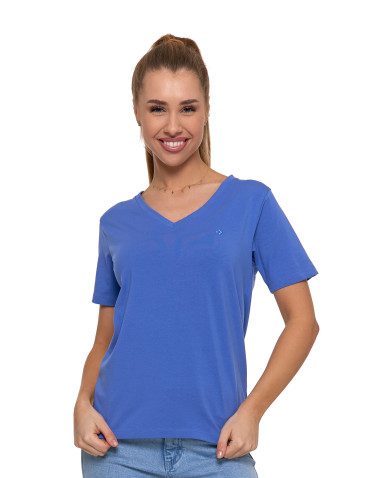 Koszulki i topy - Koszulka damska bawełna Premium T-shirt dekolt w serek NIEBIESKI - produkt 1
