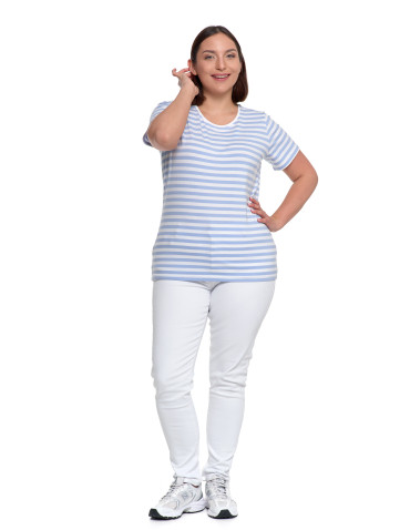 Koszulki i topy - T-shirt damski bawełniany w paski NIEBIESKI - produkt 9