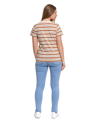 Koszulki i topy - T-shirt damski bawełniany w paski BRĄZOWY - produkt 3