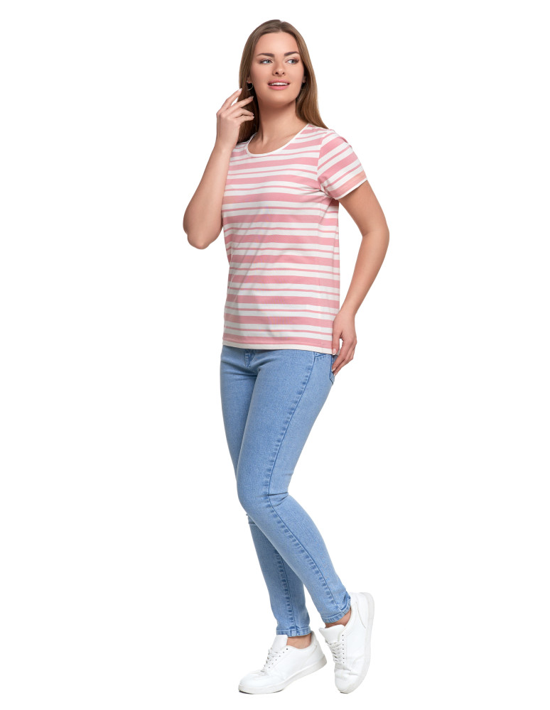 Koszulki i topy - T-shirt damski bawełniany w paski RÓŻOWY - produkt moraj.pl 2