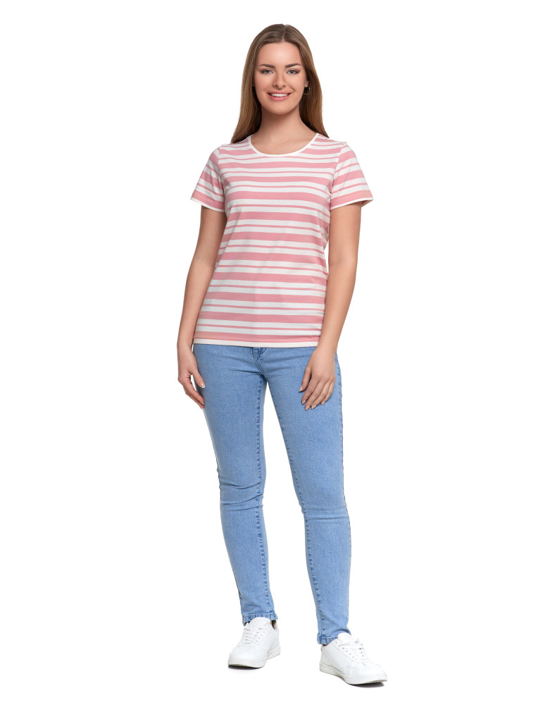 Koszulki i topy - T-shirt damski bawełniany w paski RÓŻOWY - produkt moraj.pl 4