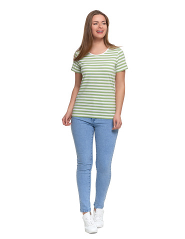 Koszulki i topy - T-shirt damski bawełniany w paski ZIELONY - produkt 5