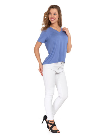 Koszulki i topy - T-shirt damski z nadrukiem z wiskozy NIEBIESKI - produkt 3