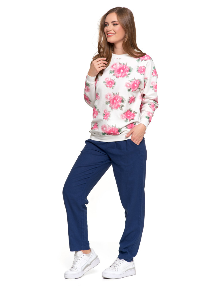 Bluzy - Bluza dresowa damska z kwiatowym nadrukiem BIAŁY - produkt moraj.pl 4