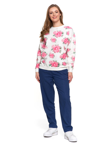 Bluzy - Bluza dresowa damska z kwiatowym nadrukiem BIAŁY - produkt 6