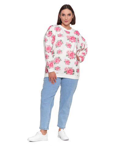 Bluzy - Bluza dresowa damska z kwiatowym nadrukiem BIAŁY - produkt 8