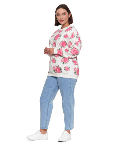 Bluzy - Bluza dresowa damska z kwiatowym nadrukiem BIAŁY - produkt 9