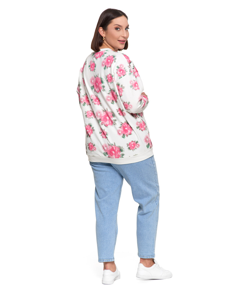 Bluzy - Bluza dresowa damska z kwiatowym nadrukiem BIAŁY - produkt moraj.pl 10