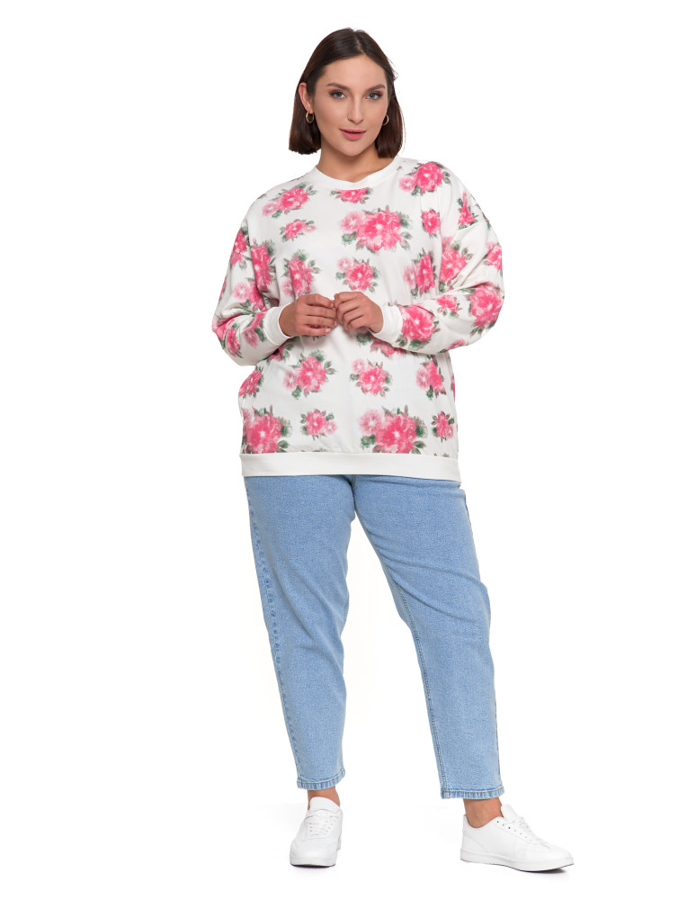 Bluzy - Bluza dresowa damska z kwiatowym nadrukiem BIAŁY - produkt moraj.pl 11