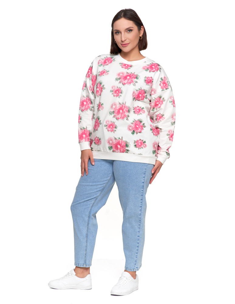 Bluzy - Bluza dresowa damska z kwiatowym nadrukiem BIAŁY - produkt moraj.pl 12