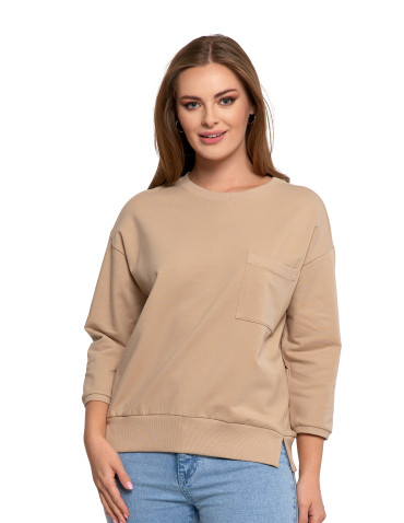 Bluzy - Bluza damska z kieszonką o luźnym kroju BEŻOWY - produkt 1