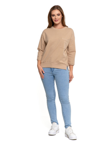 Bluzy - Bluza damska z kieszonką o luźnym kroju BEŻOWY - produkt 6