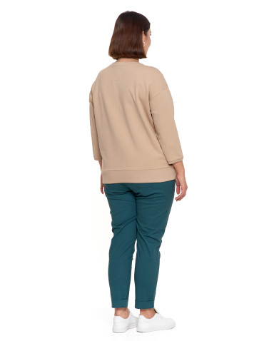 Bluzy - Bluza damska z kieszonką o luźnym kroju BEŻOWY - produkt 9
