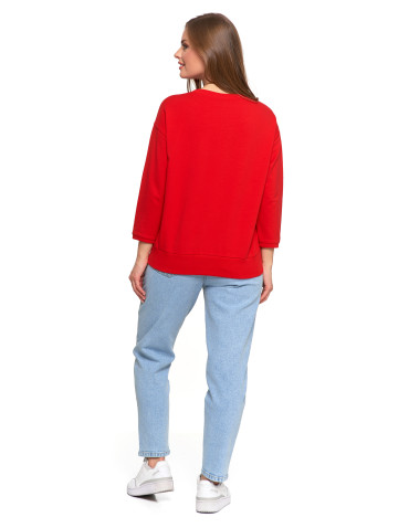 Bluzy - Bluza damska z kieszonką o luźnym kroju CZERWONY - produkt 4