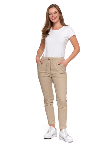 Spodnie - Spodnie damskie jogger w stylu casual z bawełny BEŻOWY - produkt 1