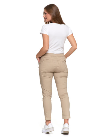Spodnie - Spodnie damskie jogger w stylu casual z bawełny BEŻOWY - produkt 3