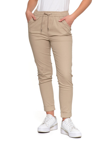 Spodnie - Spodnie damskie jogger w stylu casual z bawełny BEŻOWY - produkt 4